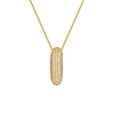 Macro shot of 18K gold plated oval necklace pendant with sparkling paved zircon stones - Letter I / Gold