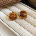Retro 14K gold plated earrings featuring oval tiger eye stones with vintage style - Gold Frame Amber Studs (87#)