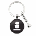Detail of silver chess keychain with black pawn pendant and queen charm on white background - Pawn Pattern Style (4)
