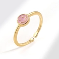 Adjustable 18K gold-plated open ring with a pink enamel smiley face charm - Pink Pendant Happy Face (AJ756)