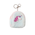 Detail of plush unicorn coin purse featuring soft pastel faux fur and silver keychain - Violet Unicorn