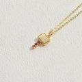 Gold key necklace with a square pendant featuring three vertically set red cubic zirconia - Small Key / Gold with Rose Red Zircon
