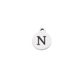 Stainless steel round pendant charm featuring a black engraved letter N for DIY jewelry - Steel Letter N