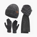 3-teiliges Winter-Strickset mit dunkelgrauer Beanie, Schal und Touchscreen-Handschuhen - Schwarz