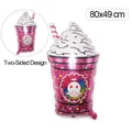 Detail of pink milkshake foil balloon showing double-sided happy birthday angel design - Large Birthday Bubble Tea
