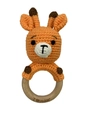 Handmade crochet giraffe rattle with orange cotton yarn and natural wooden teething ring - Orange Deer