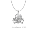 Pendentif tête de mort HIPHOP style punk en argent avec zircons blancs brillants - Couleur Acier (N0163S)