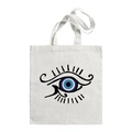 White canvas tote bag featuring a blue Evil Eye artistic print on a white background - Evil Eye G