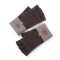 Guanti in maglia invernali marroni e grigi con bottone in legno per uomo e donna - Taglia unica / Mezzo Dito con Ribaltina / Caffè Scuro (Coperchio Ribaltabile)