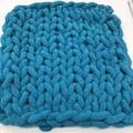 Handmade chunky knit blanket in peacock blue chenille with thick woven texture - 25*100cm / Denim Blue