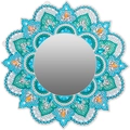 DIY mandala diamond painting makeup mirror with turquoise and orange gemstone details - JZ-04 Mandala Floral / Single-sided (No Stand)