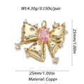 Gold bow pendant with pink gemstone and rhinestones in polished copper finish - Pave Pink Gem Bow (YSN009-01)