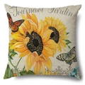 Dekorativer Kissenbezug aus Leinen mit Sonnenblumen, Schmetterling und Garten-Print - 45x45cm Kissenbezug / Sonnenblumengarten Französisch-3 (21Y367-3)