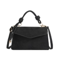 Minimalistische schwarze Wildleder-Handtasche mit Knotengriff und Gold-Schultergurt - Schwarz
