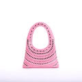 Punk style U-shaped shoulder bag in bright pink leather with silver rivet studs - Pink