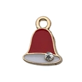 Ciondolo campana di Natale in lega rossa e bianca con bordo dorato e strass - Campana (10922) / 1 Pezzo (7x5mm) / Rosso Bianco Oro