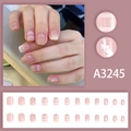 Rosa Gradient Kunstnägel kurz mit Gittermuster und silbernen Glitzersternen - A3245 (Kleber-Stil)