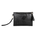 Retro black textured leather underarm bag with tassel and geometric pleated patterns - 28*18*1cm / Black