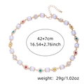 Detail shot of pearl and colorful rhinestone flower necklace with size specifications - Gold Multicolor Flower (With Base)