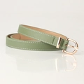 Sottile cintura verde oliva in pelle PU con cuciture a contrasto e fibbia a ferro di cavallo - Verde