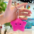 Mini rose pink plush star keychain with smiling embroidery for student backpacks - Rose Red Star with Silver Clasp