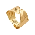 Golden wide open cuff bracelet with irregular wavy texture and polished finish - Gold Hammered Cuff B31
