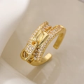 Elegant 18K gold plated zipper-shaped open ring with sparkling cubic zirconia pavé setting - Gold Zipper (White Zirconia)