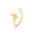 Verstellbarer S925 Sterlingsilber Goldring mit Schmetterling und Süßwasserperle - Schmetterling Perle Offener Stil (GPR14-14K)