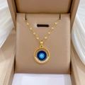 Luxury gold titanium evil eye necklace with zircon stones in a premium jewelry box - Round Style