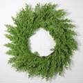 Couronne de Noël artificielle aux aiguilles de pin vertes sur base de rotin naturel - Petit