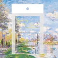 Artistic acrylic magnet featuring Monet Spring by the Seine painting in clear packaging - Spring by the Seine