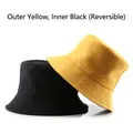 Reversible bucket hat in bright yellow and black colors with high-density cotton canvas fabric - Bright Yellow Outside Black Inside (Reversible)