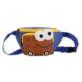 Navy blue kids cartoon bus waist bag with yellow zipper and adjustable strap - Dark Blue