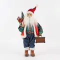 Handmade 45cm Christmas Santa doll with plaid shirt, red vest and vintage suitcase detail - Style 27 Jeans Holding Vintage Suitcase 45cm