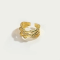 Crossed multi-layer open ring in gold finish with sparkling zircon stones - Bamboo Joint White Zirconia Ring