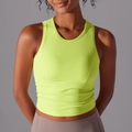 Detail of the vibrant fluorescent green racerback yoga tank top with elastic fabric texture - S / Lemon Yellow