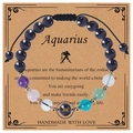 Handmade Aquarius zodiac bracelet with blue sandstone, amethyst and natural beads - Aquarius (Woven Style)