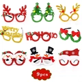 9-piece set of Christmas party eyewear with reindeer, trees, and snowman glitter designs - 9-Piece Christmas Glasses Set