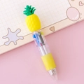 Mini 4-color ballpoint pen with yellow pineapple topper and transparent body - Pineapple 4-color Pen