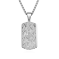 Collana con piastrina in acciaio al titanio argento con trama martellata e croce diamantata - Solo ciondolo / Argento