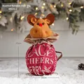 Christmas reindeer gift bag in red fabric with 3D plush deer and holiday text 23x16cm - Mixed Color Reindeer Style A