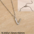 Minimalist silver stainless steel necklace featuring a polished uppercase letter V pendant - Silver Letter V (KN287069-Z)