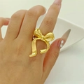 Grote gouden strik ring gemaakt van gepolijst roestvrij staal voor damesmode luxe - Verstelbaar Open / Goud