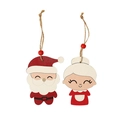 Coppia di decorazioni natalizie in legno Babbo Natale con corda di iuta rustica - Babbo Natale e la Signora Claus Set di 2