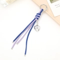 Blue and purple woven leather keychain with heart charm and silver ring pendant - Charm / Sky Blue + Purple