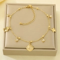 Bracelet de cheville doré avec pendentifs dauphin et coquillage pour plage été - Style Dauphin Tortue Coquille Strass (KJ4490-SXSJ)