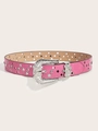 Dettaglio cintura rosa effetto coccodrillo con stelle di strass e borchie metalliche - Fibbia a Farfalla con Strass/Motivo Coccodrillo / Rosa