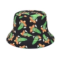 Sombrero de pescador negro de moda con estampado de cactus de dibujos y un sombrero - M (56-58cm) / Negro