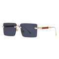 Modern retro square rimless sunglasses with dark lenses and gold metal details - Gold Black Gray