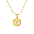 18K gold plated snake chain necklace featuring a vintage round letter Y pendant - White Letter Y